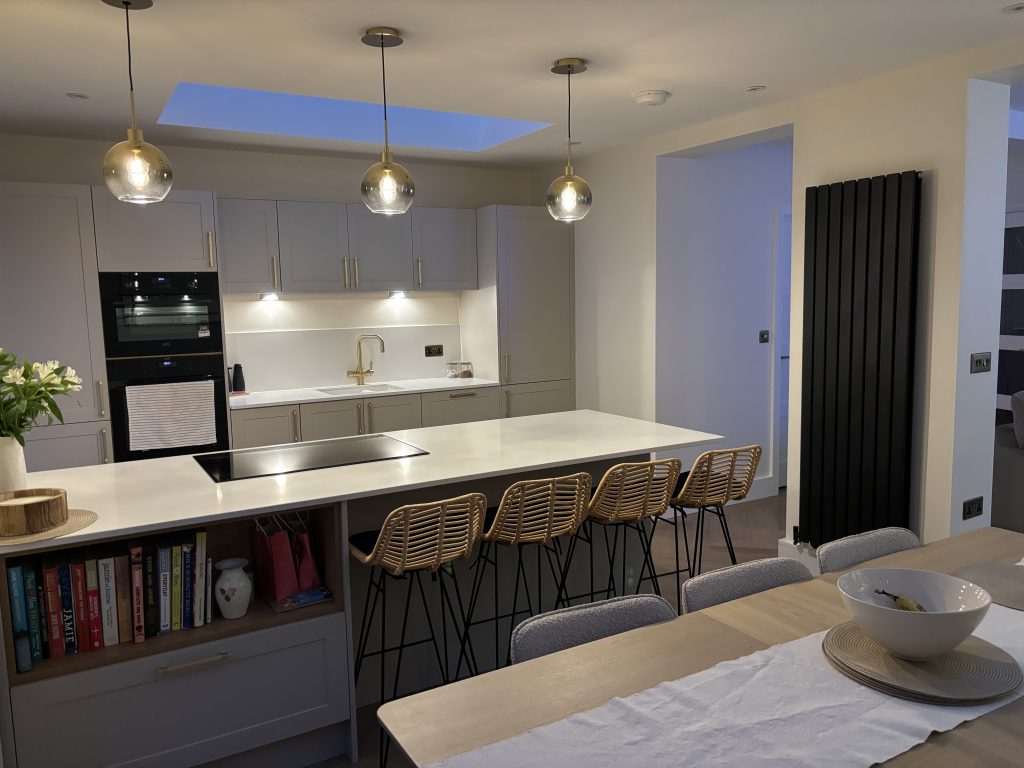 Clara Cashmere kitchen renovation completed by The Kitchen Depot in 2024 dimmed lights